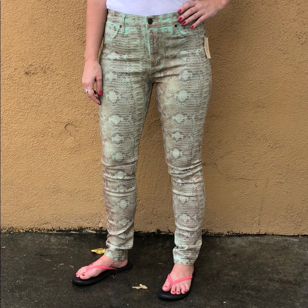Minty Green Snake Print Jeans
